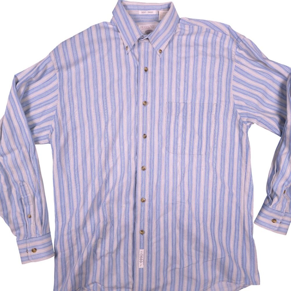VTG Savane Mens SZ M Process 2000 Soft Wash no wrinkles Striped Shirt